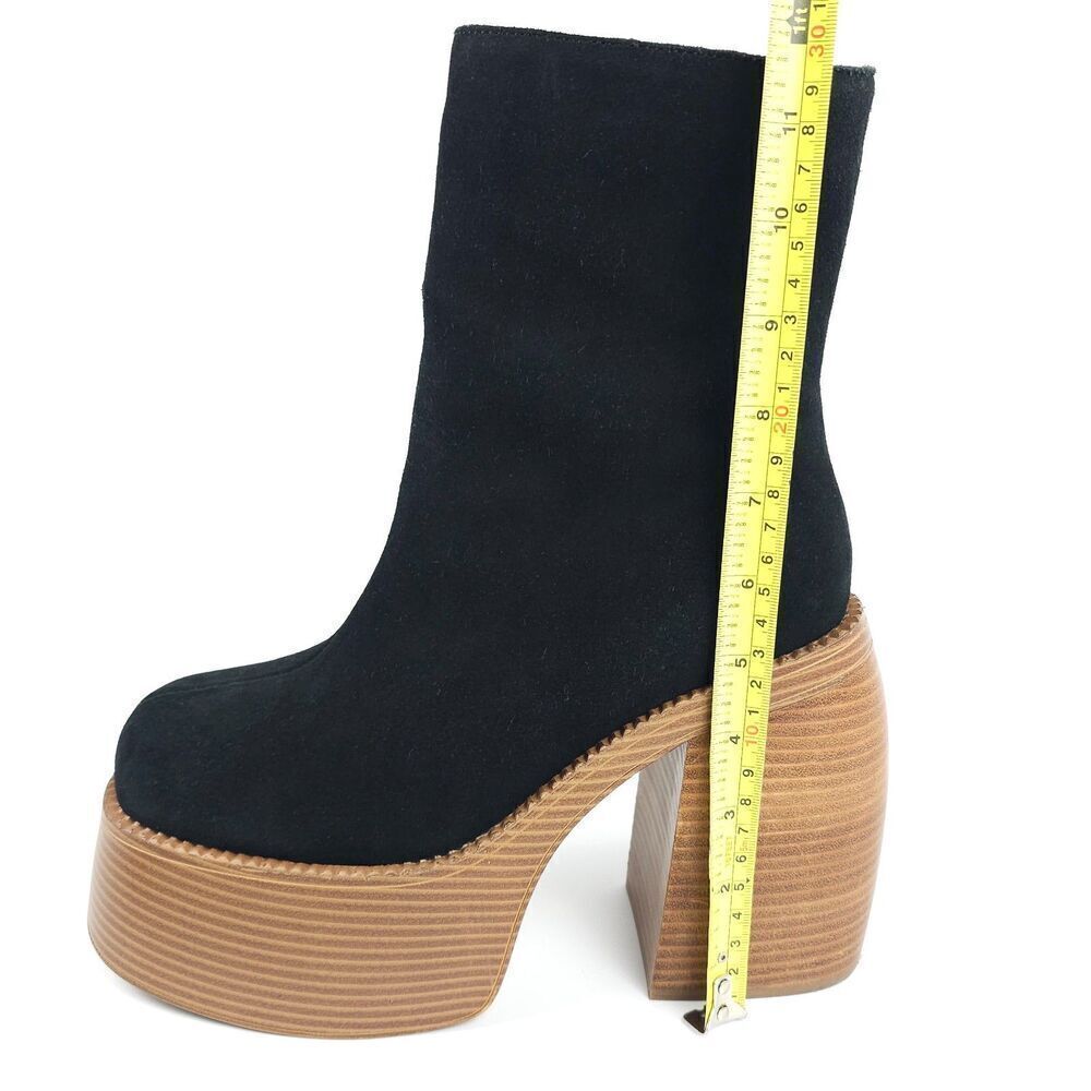 URBAN OUTFITTERS Anna Platform Gogo Boots Black Suede Leather 90s Boho Grunge 9 - Picture 5 of 11